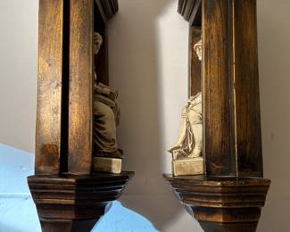 Pair wall figurines heavy, possible chalkware or resin. Measurements to be provided.  Roughly 14 high. -- $50