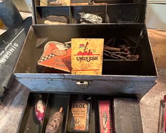 Antique Metal Fishing Tackle Box and Contents. --- $20