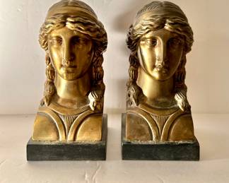 Vintage Brass Plated Bookends. Measures 7h 3.5w 3.5d --- $25