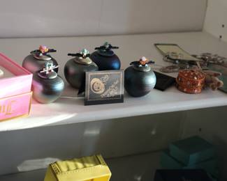 Raku dream catcher mini pots by Jeremy Diller