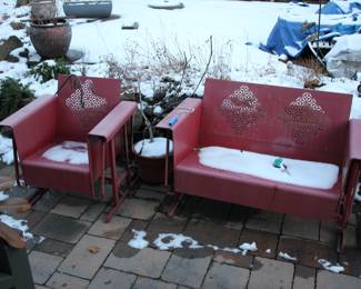 Vtg outdoor glider chair & settee
