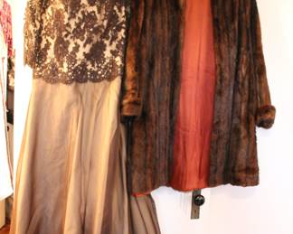 Ladies evening gown & fur coat