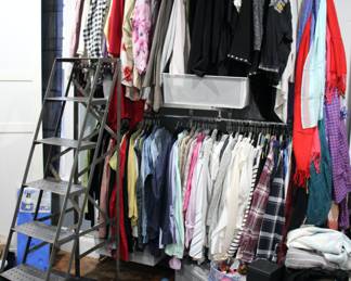 Lots of Ladies clothing & Restoration Hardware folding industrial ladder