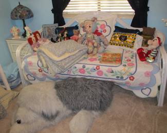 Great vintage wicker/rattan furniture collection. Nice collection of vintage dolls and plush animals.