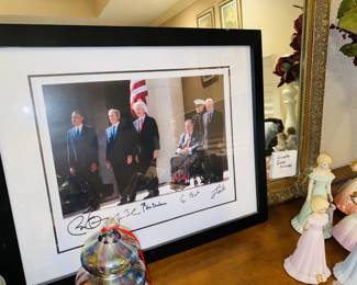 Framed portrait of past American Presidents, signed