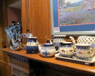 Fine Polish pottery collection & a ZORZA vase collection throughout home
