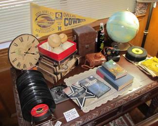 Vintage 45 records, 1978 Dallas Cowboys Super Bowl Banner, Vintage globe