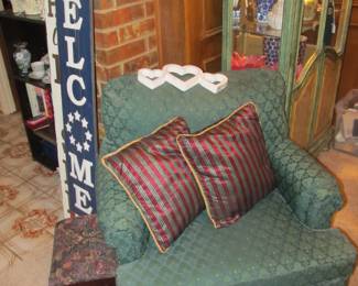 Vintage emerald green club chair pair