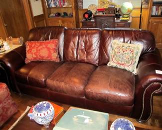 Just look at how cozy & comfy this soft leather Haverty's leather sofa is! Butter soft!