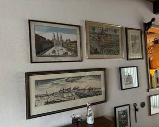 Antique European framed etchings