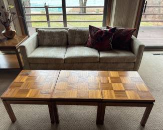 Mid century walnut parquet tabes