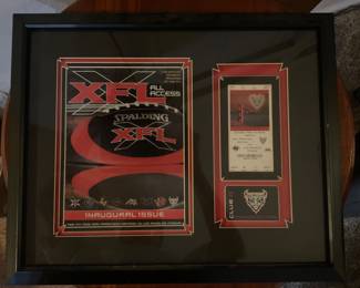 XFL Inaugural Program, Game Ticket and Demon Club Pass, Professionally Framed.                                                                   Think of this as a Rookie XFL Card
