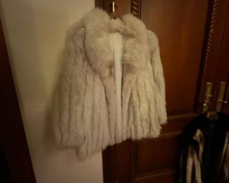 White fox or Rabbit, Believed to be owned by Joan Rivers, next picture shows her monogram inside the lapel. UNVERIFIED 