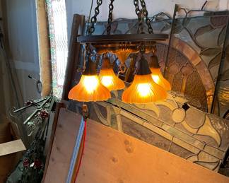 Beautiful 1930’s complete carnival glass and brass chandelier 