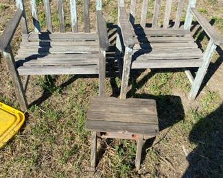 Redwood outdoor chairs pair