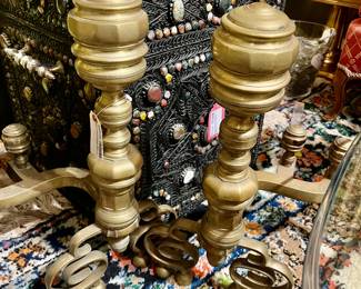 Huge and Heavy Set of Antique Brass Andirons