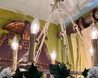 Vintage Porcelain and Iron Chandelier 