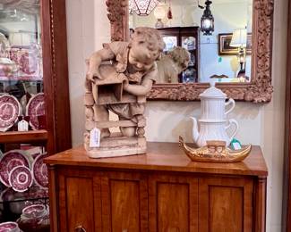 Henredon Side Chest, 24k Gold Dip Ceramic Candy boat, Vintage Four Piece Tea Pot