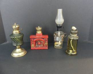 Vintage Mini Kerosene Lamps including Foster Forbes Liberty Bell Lamp
