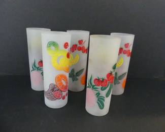 Vintage 1970s Federal Glass Co. Set of 5 "Fruit" Frosted Tom Collins/Chimney Glasses