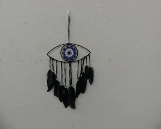 Houglye Hand Made in Greece "Evil Eye" Macrame Dreamcatcher - Blue/Black - Symbol of Protection & Luck
