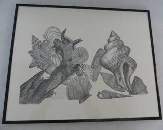 Signed/Numbered (2/50) Seashell Etching - Black on White