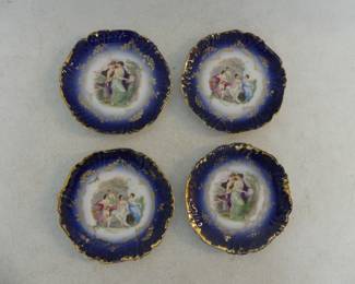 Vintage JKB Bavaria Cobalt Blue Scalloped Filigree Rim 6" Plates - 2 Scenes