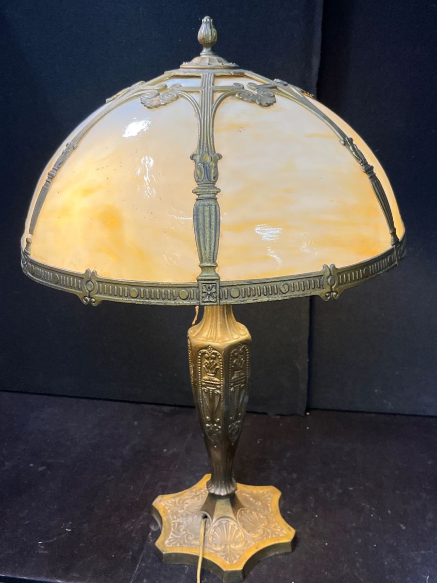Antique Butterscotch Curved Slag Glass Lamp