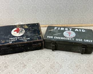 (2) Vintage First Aid Kits Metal With Contents