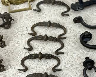 Various Antique Drawer Pulls, Finials and Handles