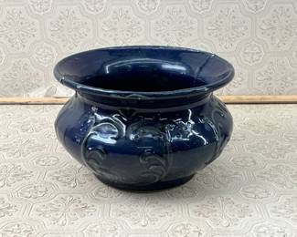 Antique Ceramic Blue Cuspidor Embossed  Design