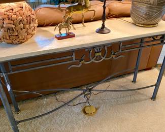 travertine stone  and metal sofa table 