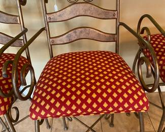 three barstools,  metal frame scroll look 