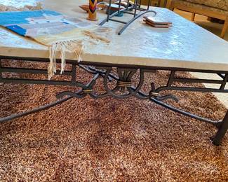 matching travertine stone and metal square coffee table 