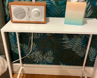 $110 Slim end table from Room & Board.  white metal 24" x 10" x 24"h.  Currently $269 plus tax and shipping.  Accessories for sale during in person shopping hours only.