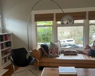 $1800.  Design Within Reach Arco floor lamp.  Base is shown in next photo.  9.5" diameter base by 91.5" high.  Currently online for $3925 plus tax and shipping.