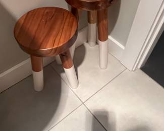 Serena & Lily dip-dyed stools.  Taller one is 19"h shorter one has sold.   Both are 10" diameter.  Originally $70 & $50 respectively plus tax and shipping.  