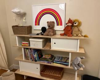 Price is in prior photo   Oeuf Mini Library white and birch. 59"w x 42"h x12"d. Currently online for $780 plus tax and shipping.  Toys and books separately during in-person shopping hours only.