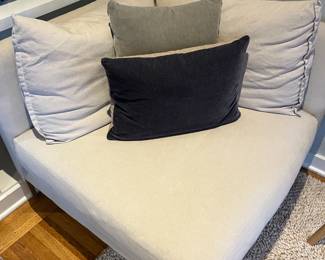 $290 Palm corner chair from Room & Board.    Overall width 34.5 x 34.5 x 28"h.  Originally $799 plus tax and shipping.