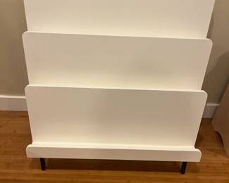$240 Land of Nod Montessori style three tier bookshelf, with metal frame.  .  34"w x 17"d out from the wall x 33.5"h.  