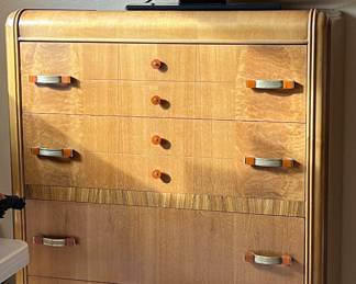 Vintage Art Deco Waterfall Bed Frame, Dresser and Nightstand