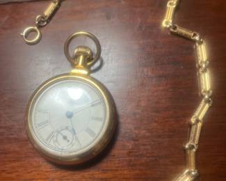 GOLD PLATED RAILROAD WATCH WITH CHAIN