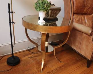 Wrought Gueridon- Gold Leaf-Mirror Side Table