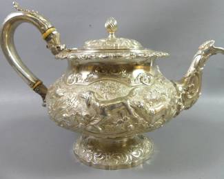 Rare Howard NY sterling teapot with dogs