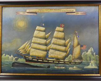 Whaling scene painting in Arctic