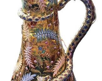Incredible Moser enameled art glass pitcher 
