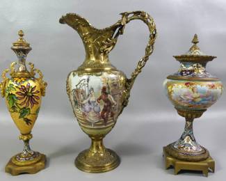 French bronze & porcelain urns