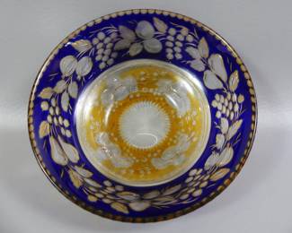 Great 2 color cut bowl attr. Stevens & Williams 