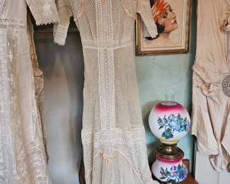 Fancy lace 1900's dress in good condition.