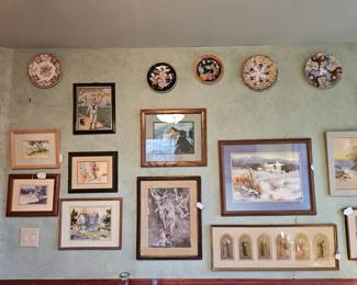 Original watercolor paintings, framed prints and plates.